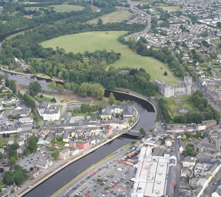 An aerial view of Kilkenny City showing the wealth of green infrastructure. Courtesy Ian Doyle, Heritage Council